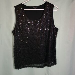 Black Sequin Sleeveless Tank Top – Sparkly Evening Party Blouse for Women